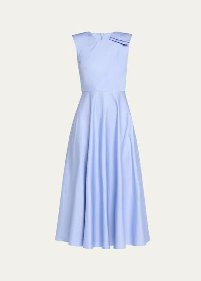 Roland Mouret Cotton Poplin Midi Dress With Bow Detail In Blue