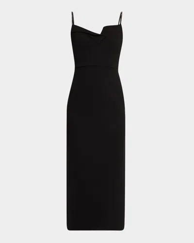 Roland Mouret Cowl-neck Diamante-strap Crepe Midi Dress In Black