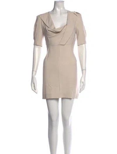 Pre-owned Roland Mouret Cowl Neck Mini Dress In Neutral