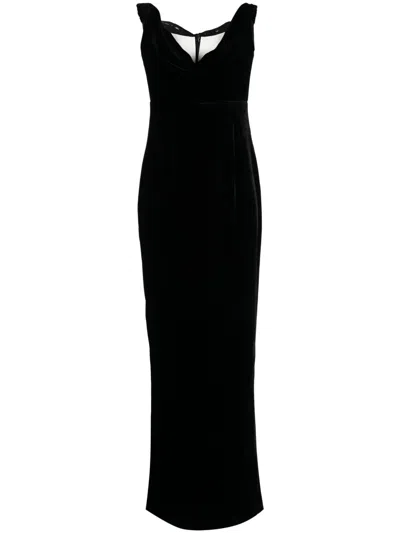 Roland Mouret Cowl-neck Velvet-effect Midi Dress In Schwarz