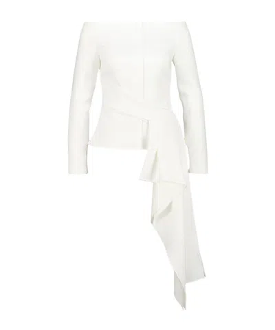 Roland Mouret Cream Off-shoulder Draped Jacket In White