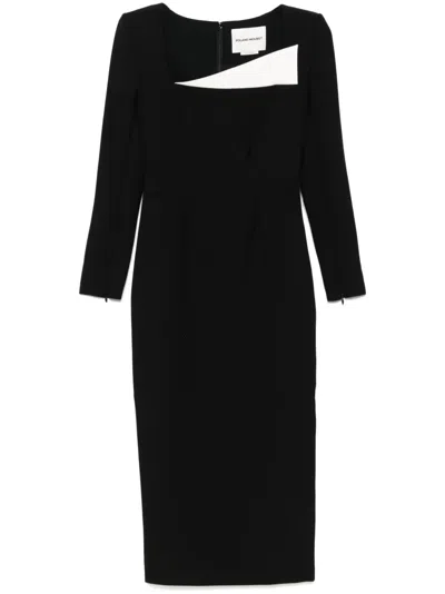 ROLAND MOURET CREPE LONG-SLEEVE MIDI DRESS