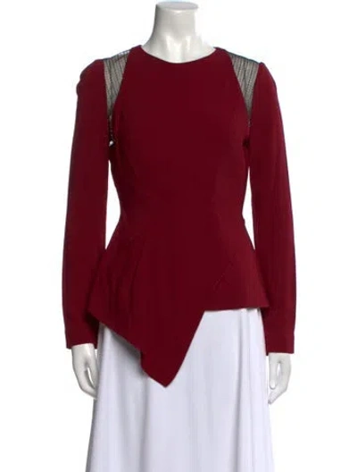 Pre-owned Roland Mouret Crew Neck Long Sleeve Blouse In Burgundy