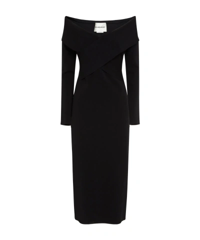 Roland Mouret Criss-cross Long-sleeve Midi Dress In Black