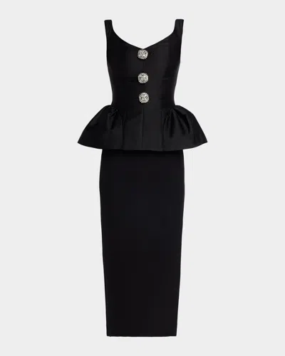 Roland Mouret Crystal Button-front Sleeveless Peplum Midi Dress In Black