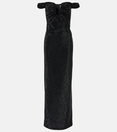 Roland Mouret Crystal-embellished Off-shoulder Gown In Black