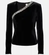 Roland Mouret Asymmetric Embellished Velvet Top In Black