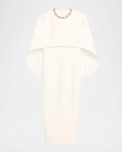 Roland Mouret Crystal-neck Capelet Midi Sheath Dress In White