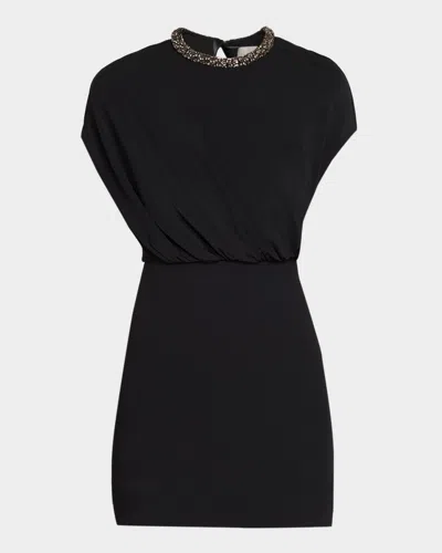 Roland Mouret Crystal-collar Sleeveless Blouson Mini Dress In Black