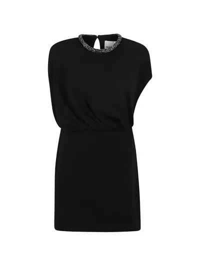 Roland Mouret Crystal-collar Sleeveless Blouson Mini Dress In Black
