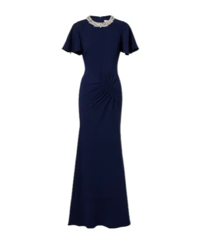 Roland Mouret Crystal-embellished Gathered Gown In Black