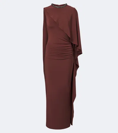 Roland Mouret Crystal-embellished Jersey Maxi Dress In Brown