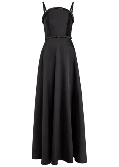 Roland Mouret Curved Crystal-embellished Taffeta Gown In Black