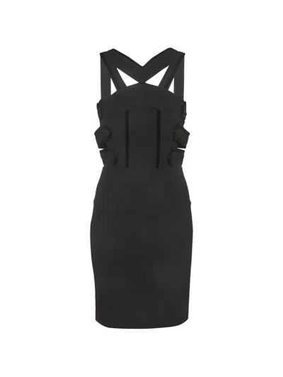 Pre-owned Roland Mouret Cutout Buckled Midi Dress In Black