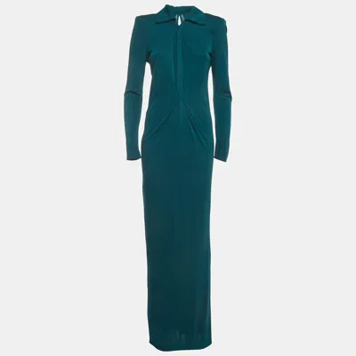 Pre-owned Roland Mouret Dark Green Gathered Jersey Long Sleeve Maxi Dress M