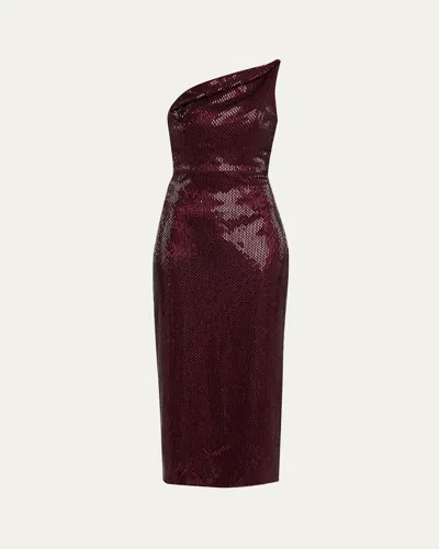 Roland Mouret Diagonal Draped Diamante Midi Dress In Red