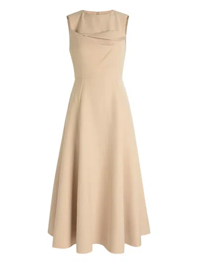 Roland Mouret Drape Flared Midi Dress In Neutral