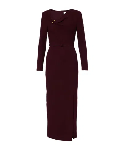 Roland Mouret Draped Belted Wool Crepe Midi Dress In Burgundy