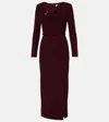 Roland Mouret Draped Belted Wool Crepe Midi Dress In Burgundy