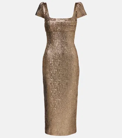 Roland Mouret Draped Lamé Jacquard Cocktail Dress In Brown