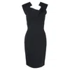 Roland Mouret Draped Neck Detail Cap Sleeve Dress In Black Viscose In Black