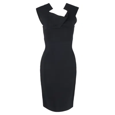 Roland Mouret Draped Neck Detail Cap Sleeve Dress In Black Viscose