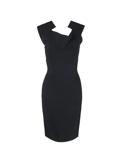 Pre-owned Roland Mouret Draped-neck Sleeveless Dress In Black