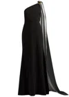 Roland Mouret Draped One-shoulder Crepe Gown In Black And White