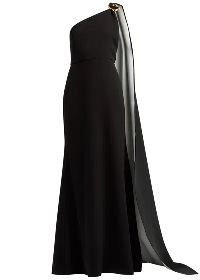 Roland Mouret Draped One-shoulder Crepe Gown In Black And White