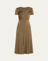 Roland Mouret Gathered Crepe Satin Midi Dress