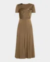 Roland Mouret Gathered Crepe Satin Midi Dress