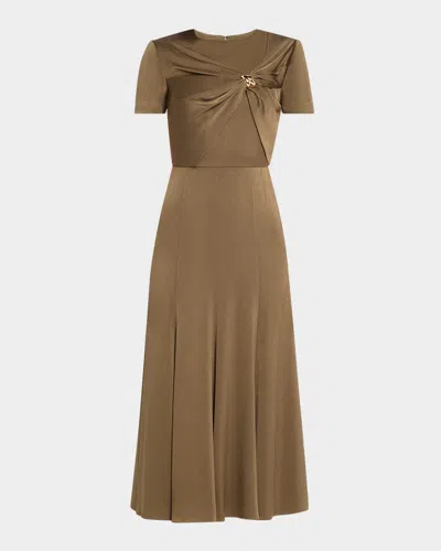 ROLAND MOURET DRAPED SATIN CREPE MIDI DRESS