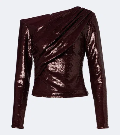 Roland Mouret Draped Sequined Asymmetric Top In Burgundy