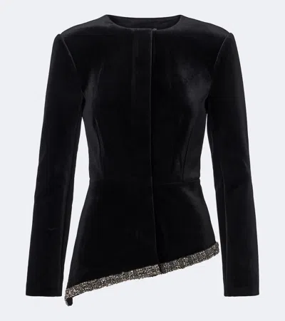 Roland Mouret Embellished Asymmetric Velvet Jacket In Black