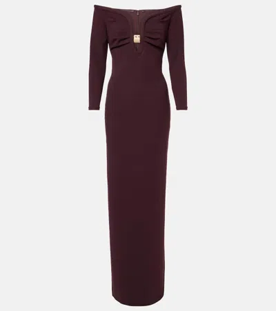 Roland Mouret Embellished Cady Gown In Brown