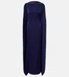 Roland Mouret Embellished Caped Satin Crepe Gown In Blue