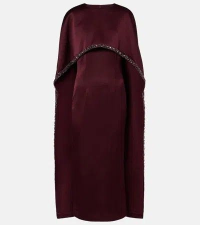 Roland Mouret Embellished Caped Satin Crepe Midi Dress In Burgundy