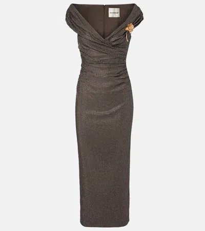 Roland Mouret Embellished Draped Chiffon Midi Dress In Gray