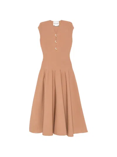 Roland Mouret Embellished Flared Midi Dress In Brown