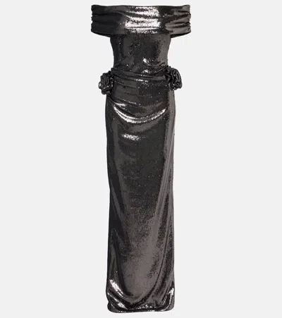 Roland Mouret Embellished Floral-appliqué Gown In Black