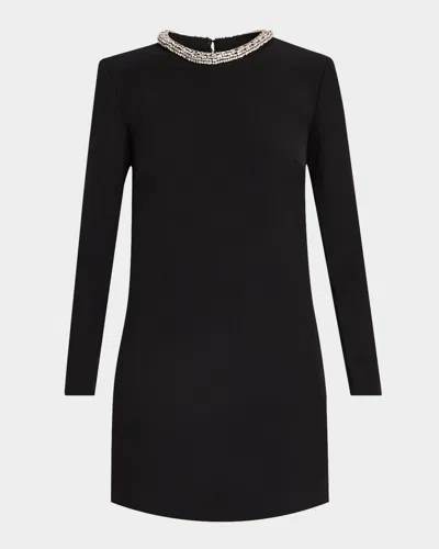 Roland Mouret Embellished Long Sleeve Crepe Mini Dress In Black