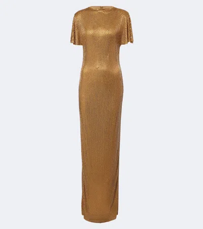 Roland Mouret Diamante-embellished High-neck Gown In Gold