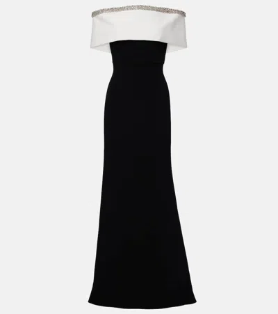 ROLAND MOURET EMBELLISHED OFF-SHOULDER CRÊPE SATIN GOWN