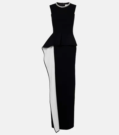 ROLAND MOURET EMBELLISHED PEPLUM SATIN CRÊPE GOWN