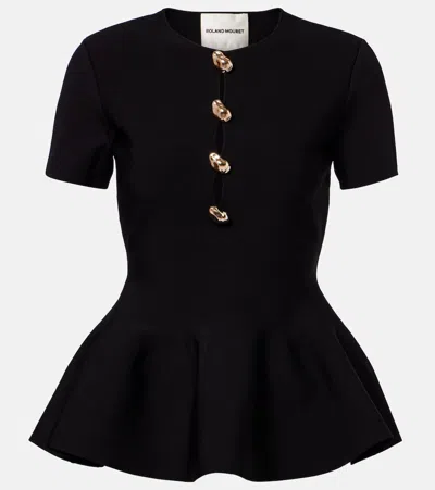 Roland Mouret Button Detail Peplum Top In Black