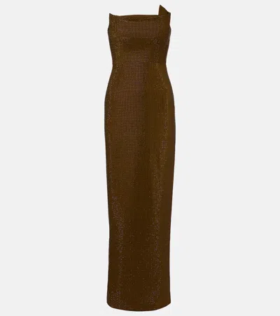 Roland Mouret Embellished Strapless Gown In Brown