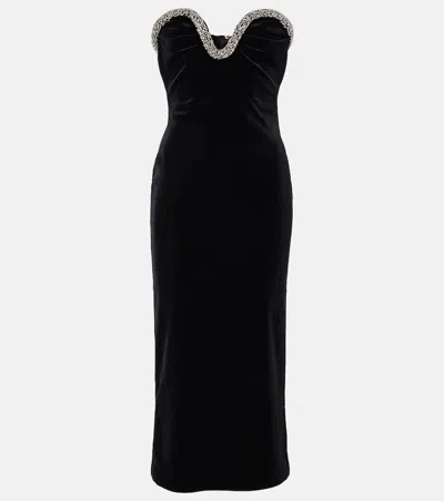 Roland Mouret Embellished Strapless Velvet Midi Dress In Black