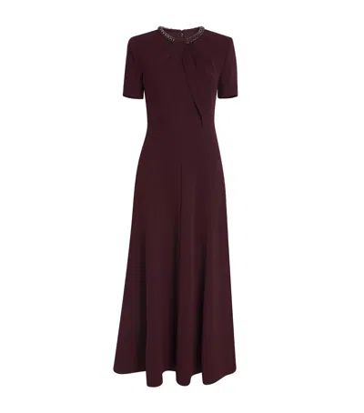 Roland Mouret Embellished Twist Midi Dress In Brown