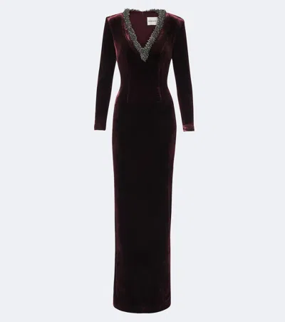 Roland Mouret Embellished Velvet Gown In Purple