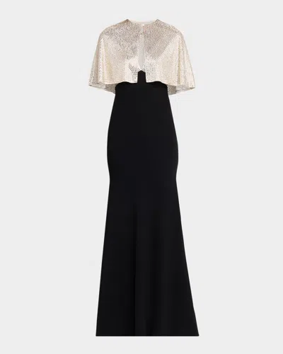 Roland Mouret Embellished V-neck Gown With Capelet In Black